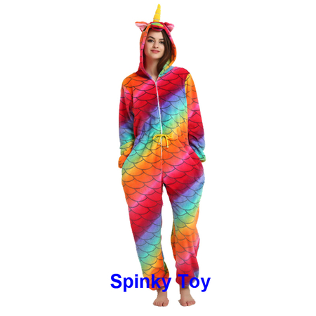Winter pajamas rainbow unicorn with scale pattern
